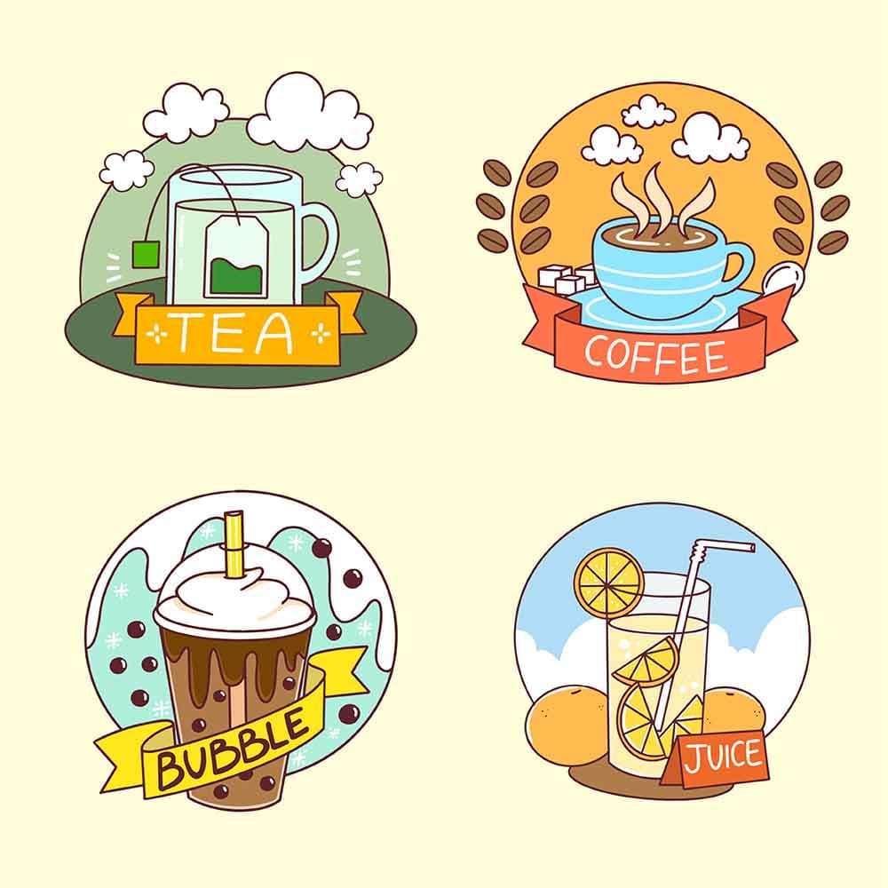 Nhãn dán đồ uống cafe và trà trái cây fie vector mẫu số 921
