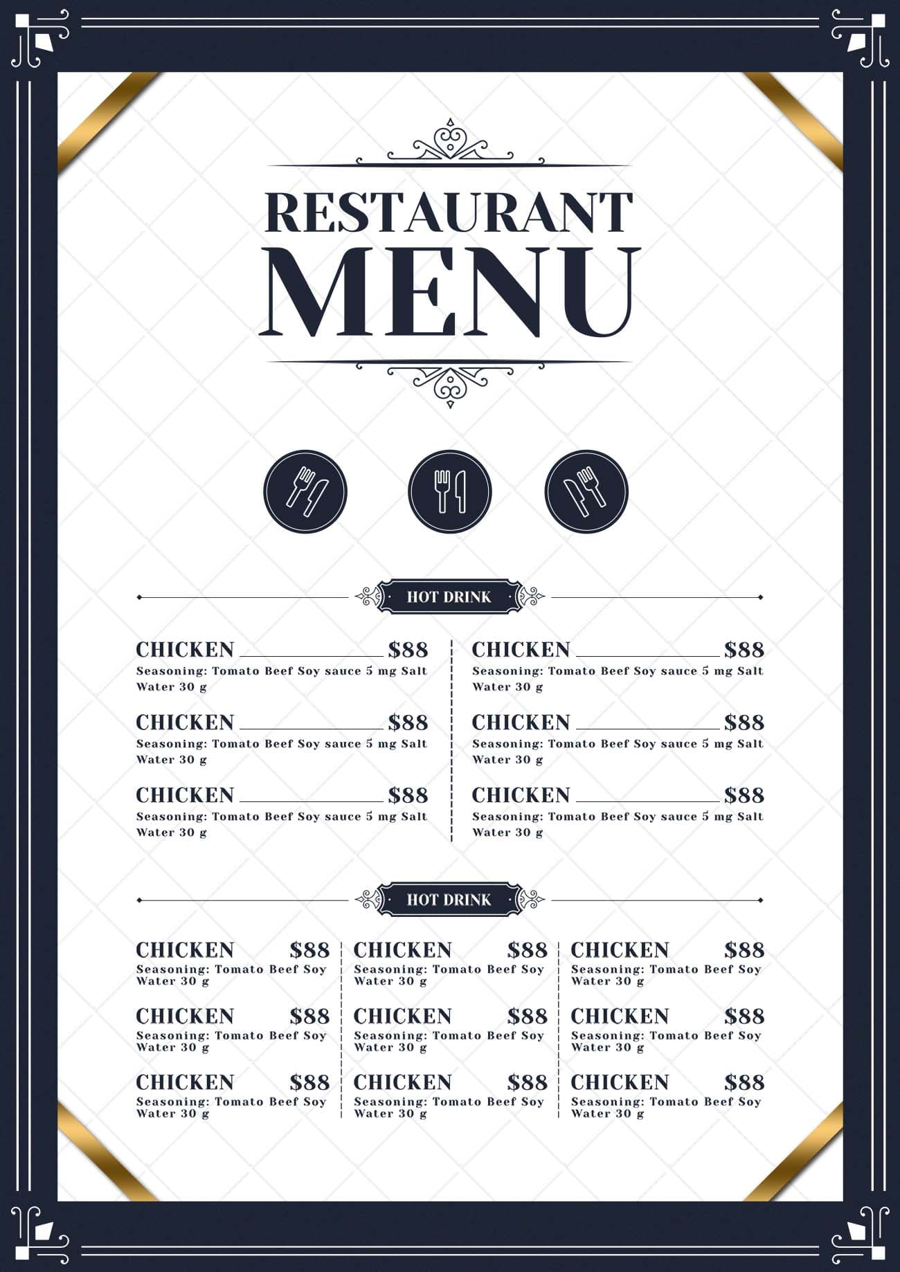 Mẫu menu đồ ăn file PSD mẫu H52