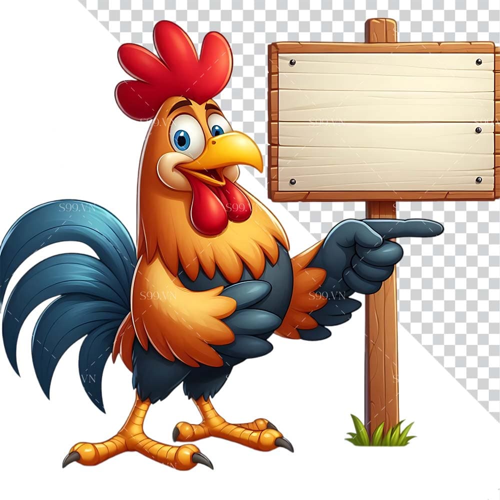 Hình ảnh chú gà trống chỉ đường file PNG mẫu JP133