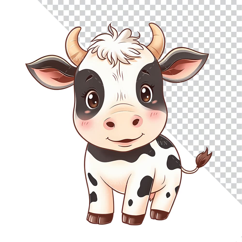 Hình ảnh chú bò sữa cute file PNG mẫu PM705