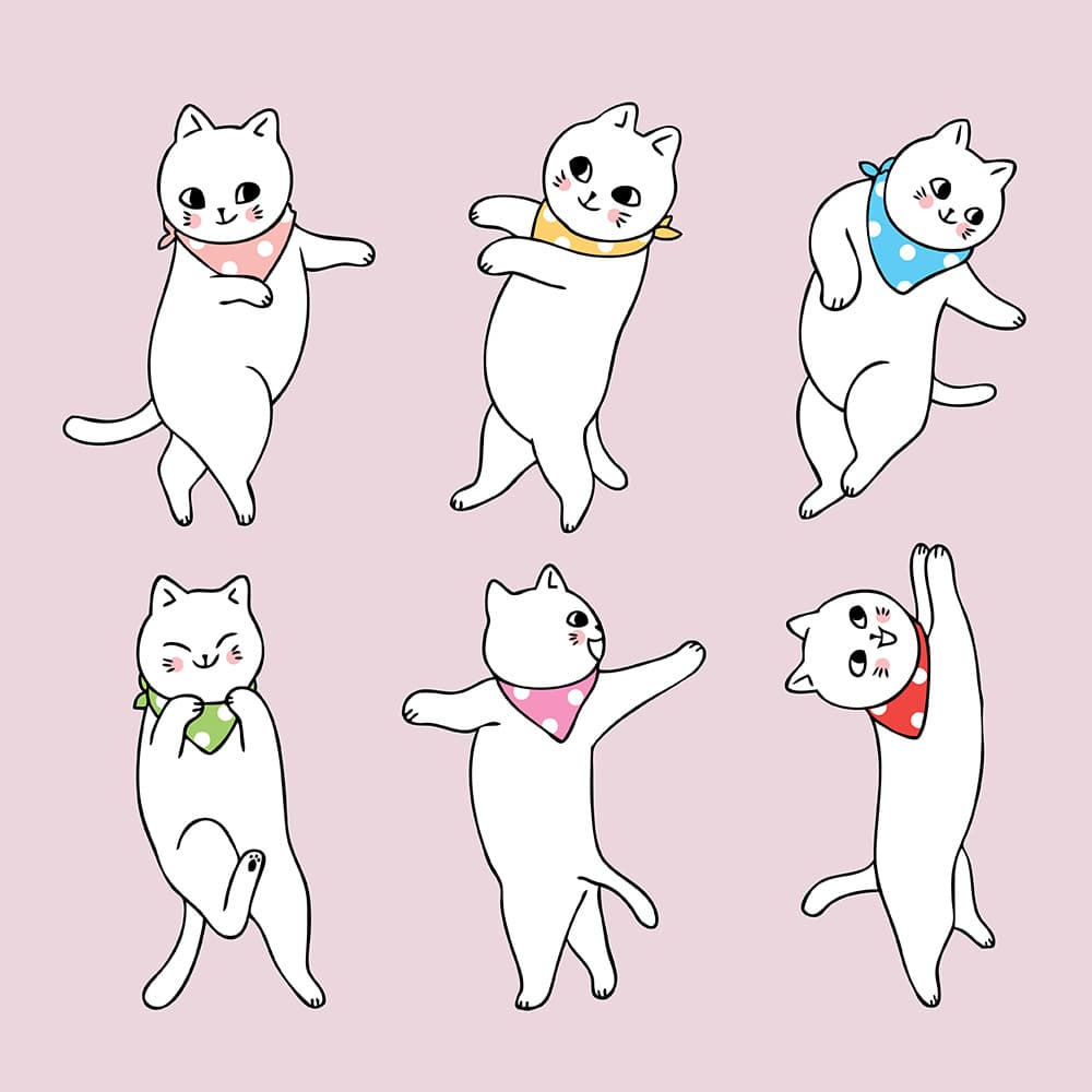 Bộ sưu tập dáng đứng của chú mèo cute file vector mẫu CM47