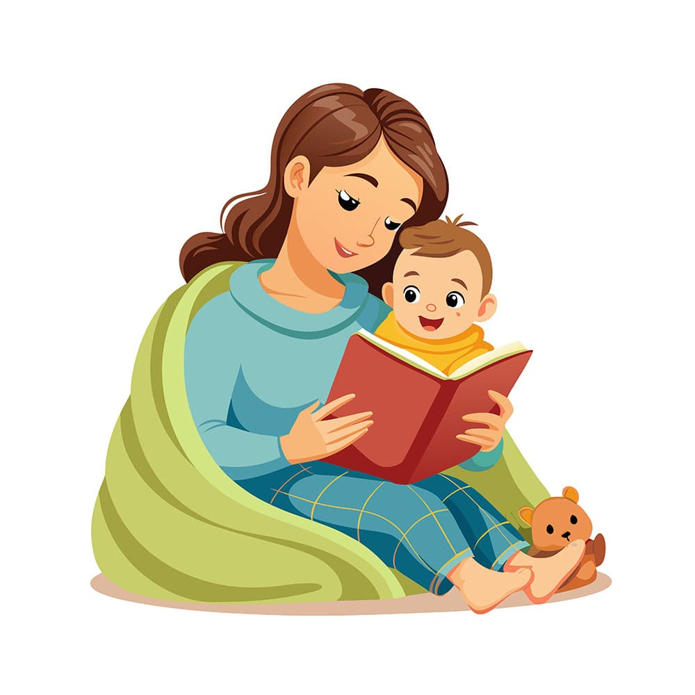 Hình ảnh mẹ và bé cùng nhau đọc sách file vector mẫu JP351