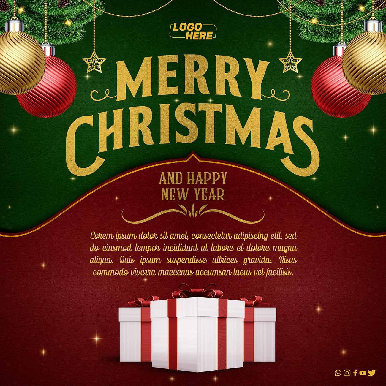 Banner quà tặng noel nền xanh đỏ file PSD