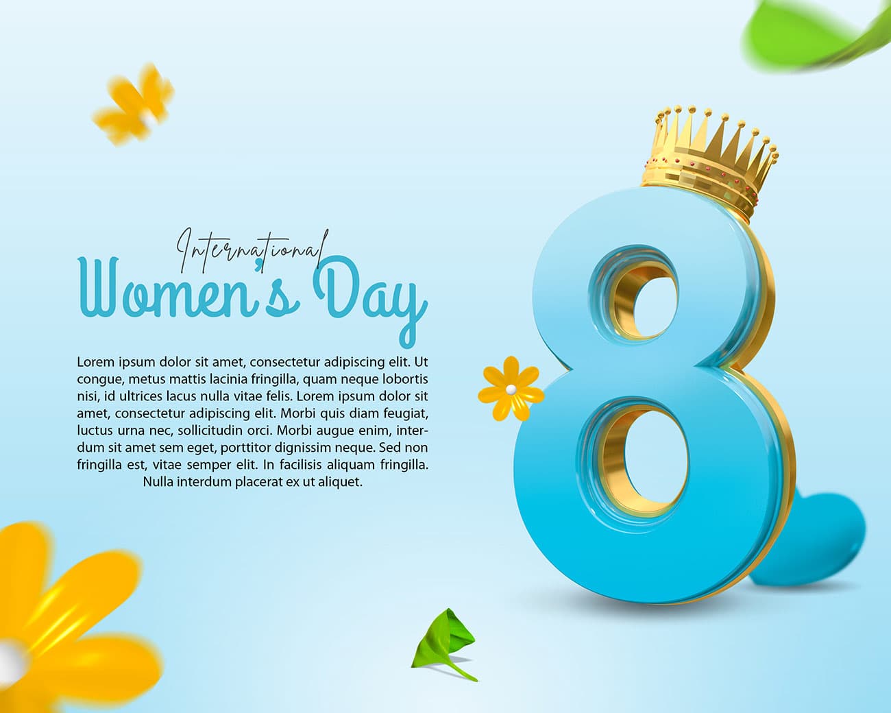 Banner ngày 8.3 nền xanh dương file PSD
