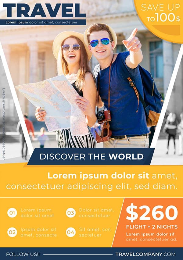 Poster cặp đôi đi du lịch nước ngoài file vector mẫu DH103