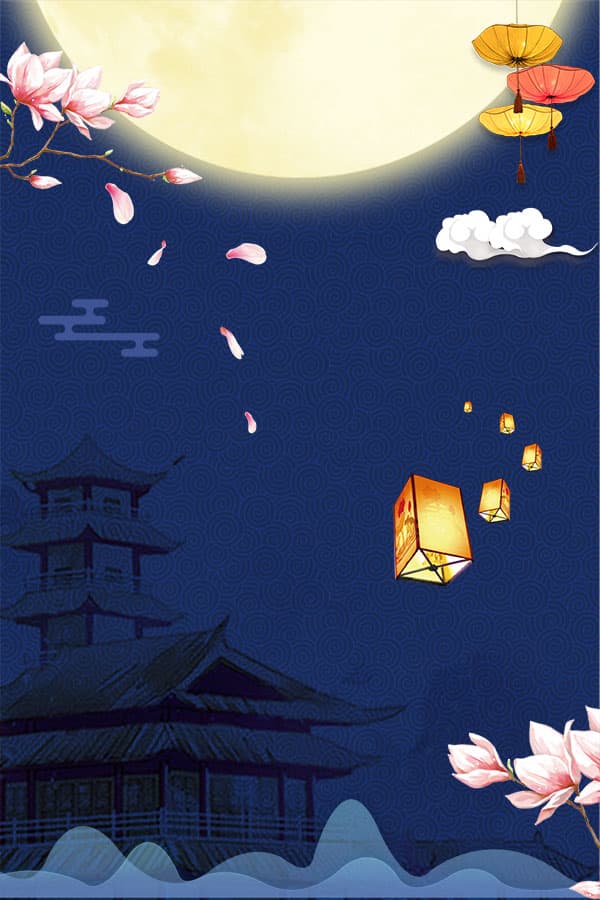 Background chủ đề trung thu với trăng và đèn lồng H02 file PSD