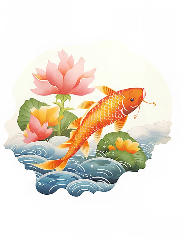 Hình minh họa hoa sen màu hồng cùng cá chép file PNG mẫu BS239