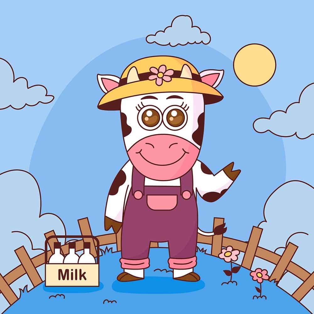 Con bò hoạt hình cute file vector mẫu số 858