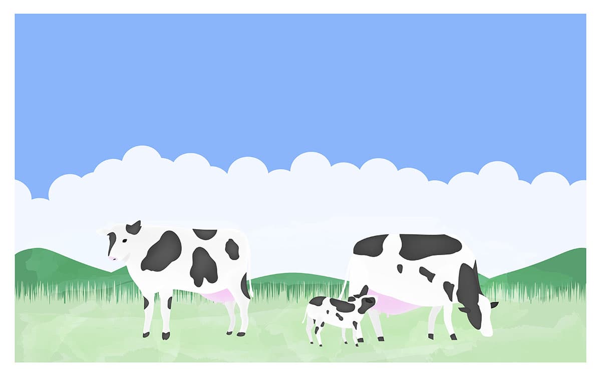 Hình minh họa con bò và bê con ăn cỏ file vector mẫu số 248