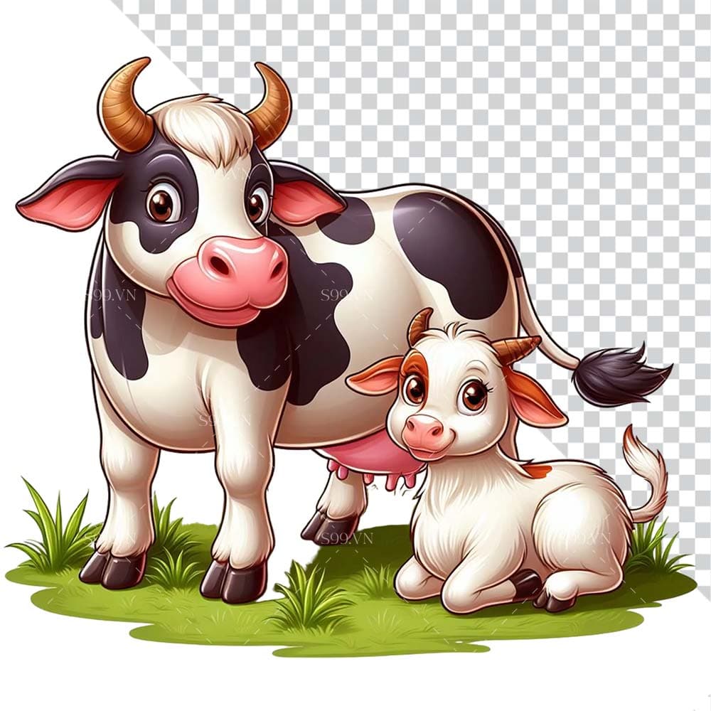 Hình ảnh mẹ con bò sữa file PNG mẫu PM694